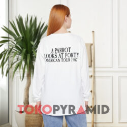 1987 Jimmy Buffett A Parrot Looks At Forty American Tour Double-sided Shirt 3 1987 Jimmy Buffett A Parrot Looks At Forty American Tour Double Sided White Long sleeved Back
