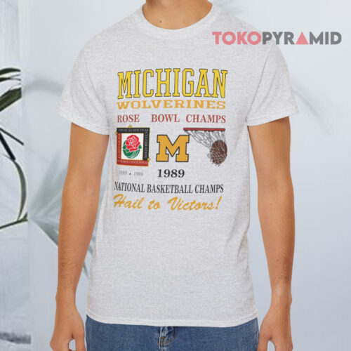 1989 Michigan National Basketball Champs Rose Bowl Champs Vintage Grey T shirt