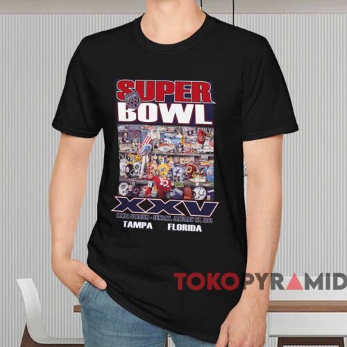 1991 New York Giants Super Bowl Xxv Tampa Florida Shirt Black T shirt