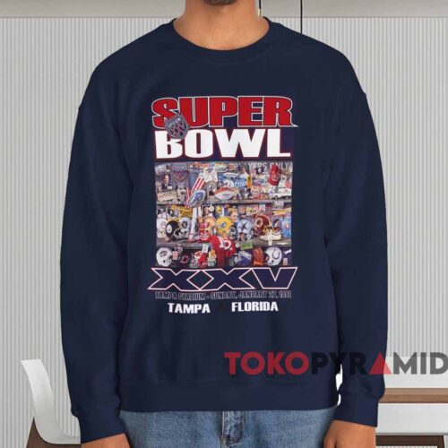 1991 New York Giants Super Bowl Xxv Tampa Florida Shirt Navy Sweatshirt