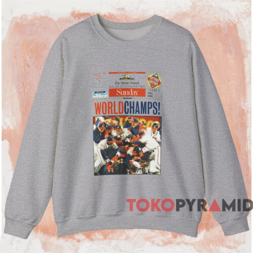 1995 Atlanta Braves World Series Champions Newspaper Shirt Grey Sweatshirt 1995 Atlanta Braves World Series Champions Newspaper Shirt Grey Sweatshirt