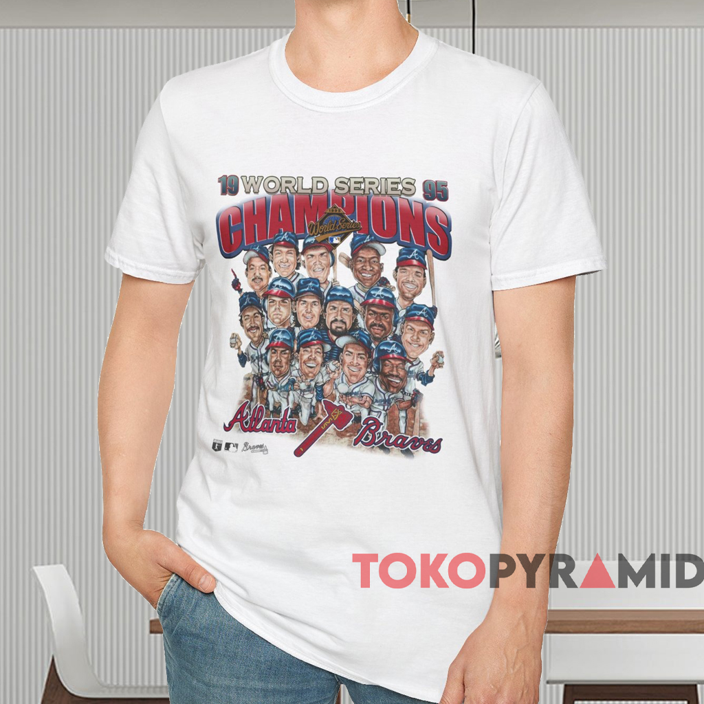1995 World Series Champions Atlanta Braves Caricature Shirt White T shirt 1995 World Series Champions Atlanta Braves Caricature Shirt White T shirt