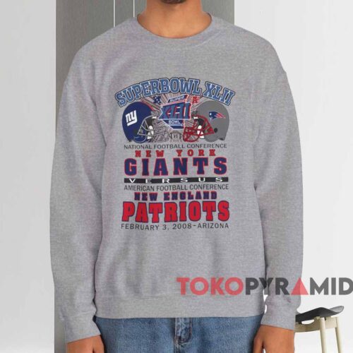 2008 Super Bowl Xlii Giants Vs Patriots Shirt Grey Sweatshirt
