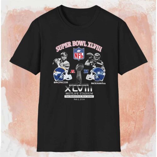 2014 Super Bowl Xlviii Denver Broncos Vs Seattle Seahawks Shirt Black T shirt