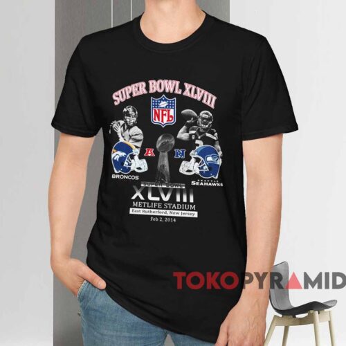 2014 Super Bowl Xlviii Denver Broncos Vs Seattle Seahawks Shirt Black T shirt