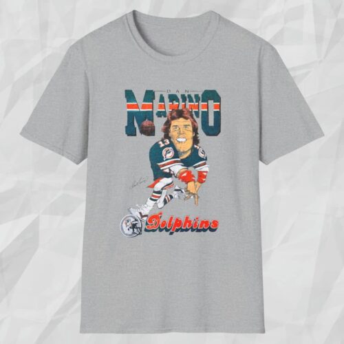 80s Miami Dolphins Dan Marino Caricature Shirt Grey T shirt