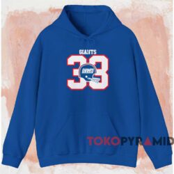 80s New York Giants 33 Football Shirt Blue Hoodie