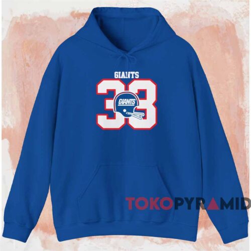 80s New York Giants 33 Football Shirt Blue Hoodie