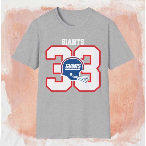 80s New York Giants 33 Football Shirt Grey T shirt
