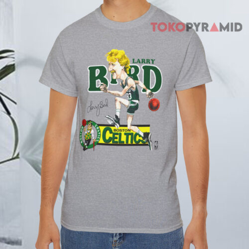80s Vintage Larry Bird Caricature Boston Celtics Grey T shirt