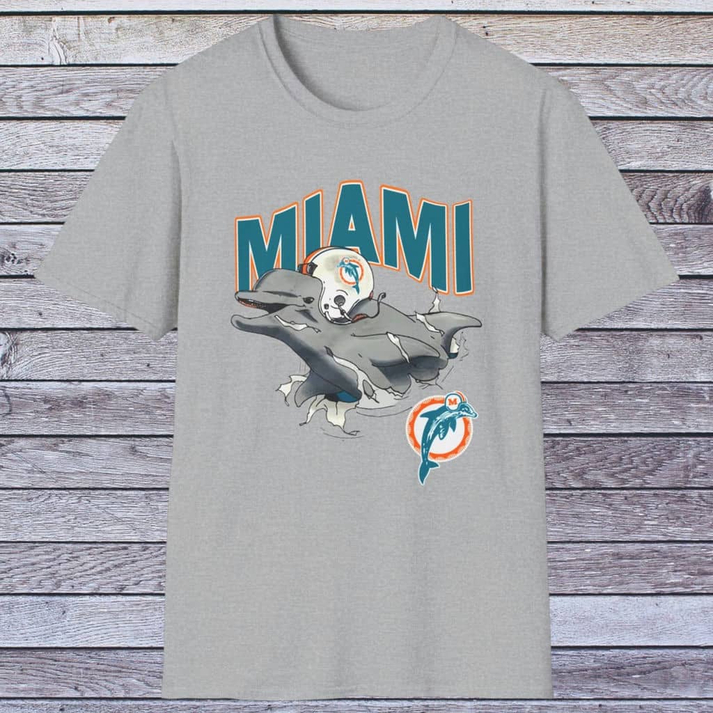 90s Miami Dolphins Break Through Shirt Grey T shirt 90s Miami Dolphins Break Through Shirt Grey T shirt