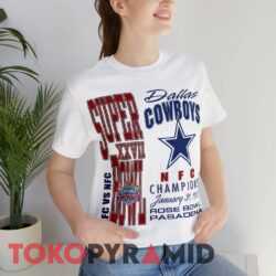 90s Vintage AFC Vs NFC Dallas Cowboys 1993 Super Bowl XXVII NFC Champions Rose Bowl Pasadena White T shirt