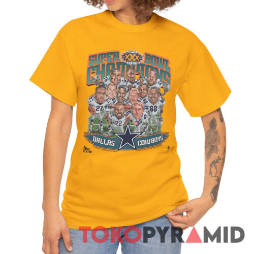 90s Vintage Dallas Cowboys Caricature 1996 Super Bowl XXX Champions Rare Shirt
