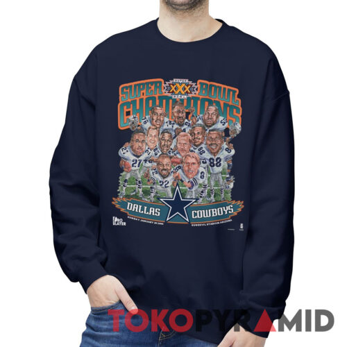 90s Vintage Dallas Cowboys Caricature 1996 Super Bowl XXX Champions Rare Sweatshirt