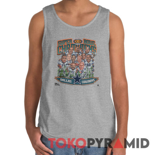 90s Vintage Dallas Cowboys Caricature 1996 Super Bowl XXX Champions Rare Tank Top