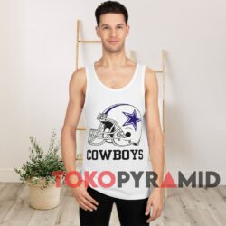90s Vintage Dallas Cowboys Helmet Logo NFL White Tank Top