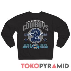 90s Vintage NFC Champions Dallas Cowboys 1992 1993 Back to Back Super Bowl XXVIII 1994 Rare Black Long Sleeve