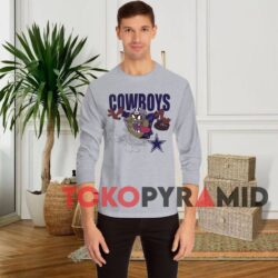 90s Vintage NFL 1996 Dallas Cowboys Looney Tunes Tasmanian Devil Unique T-shirt 2 90s Vintage NFL 1996 Dallas Cowboys Looney Tunes Tasmanian Devil Grey Long Sleeve