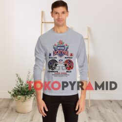90s Vintage NFL Super Bowl XXVII Dallas Cowboys and Buffalo Bills Rose Bowl Pasadena 1993 Grey Long Sleeve