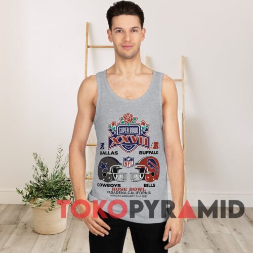 90s Vintage NFL Super Bowl XXVII Dallas Cowboys and Buffalo Bills Rose Bowl Pasadena 1993 Grey Tank top