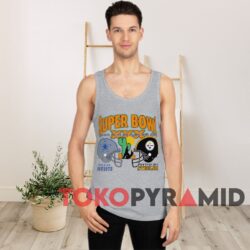 90s Vintage Super Bowl XXX 1996 Dallas Cowboys and Pittsburgh Steelers Grey Tank Top