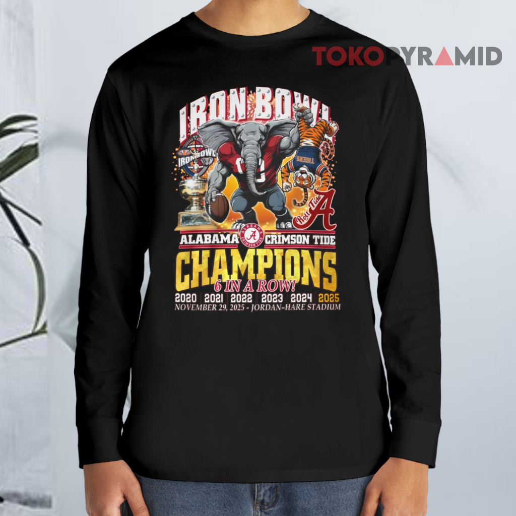 Alabama Crimson Tide Iron Bowl Champions 6 In A Row 2025 Long sleeved Alabama Crimson Tide Iron Bowl Champions 6 In A Row 2025 Long sleeved
