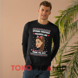 Ariana Grande Opening Christmas Presents Like Thank You Next Sweatshirt 4 Ariana Grande Opening Christmas Presents Like Thank You Next Black Long sleeved