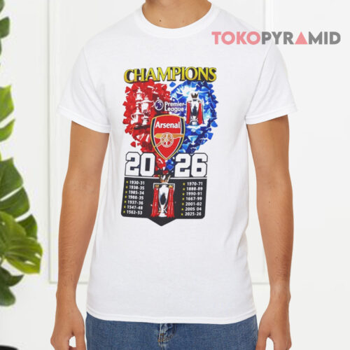 Arsenal Fc Champions Premier League 2026 White T shirt Arsenal Fc Champions Premier League 2026 White T shirt