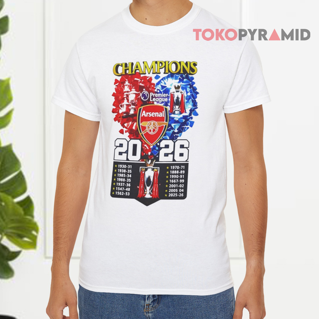 Arsenal Fc Champions Premier League 2026 White T shirt Arsenal Fc Champions Premier League 2026 White T shirt