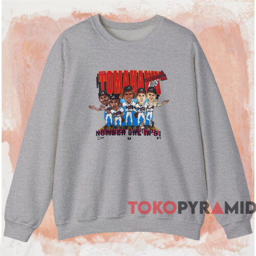 Atlanta Braves The Tomahawk Number One In 91 Shirt Grey Sweatshirt Atlanta Braves The Tomahawk Number One In 91 Shirt Grey Sweatshirt