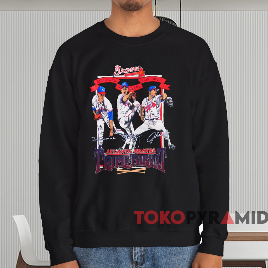 Atlanta Braves Triple Threat Glavine Avery Smoltz Shirt Black Sweatshirt Atlanta Braves Triple Threat Glavine Avery Smoltz Shirt Black Sweatshirt