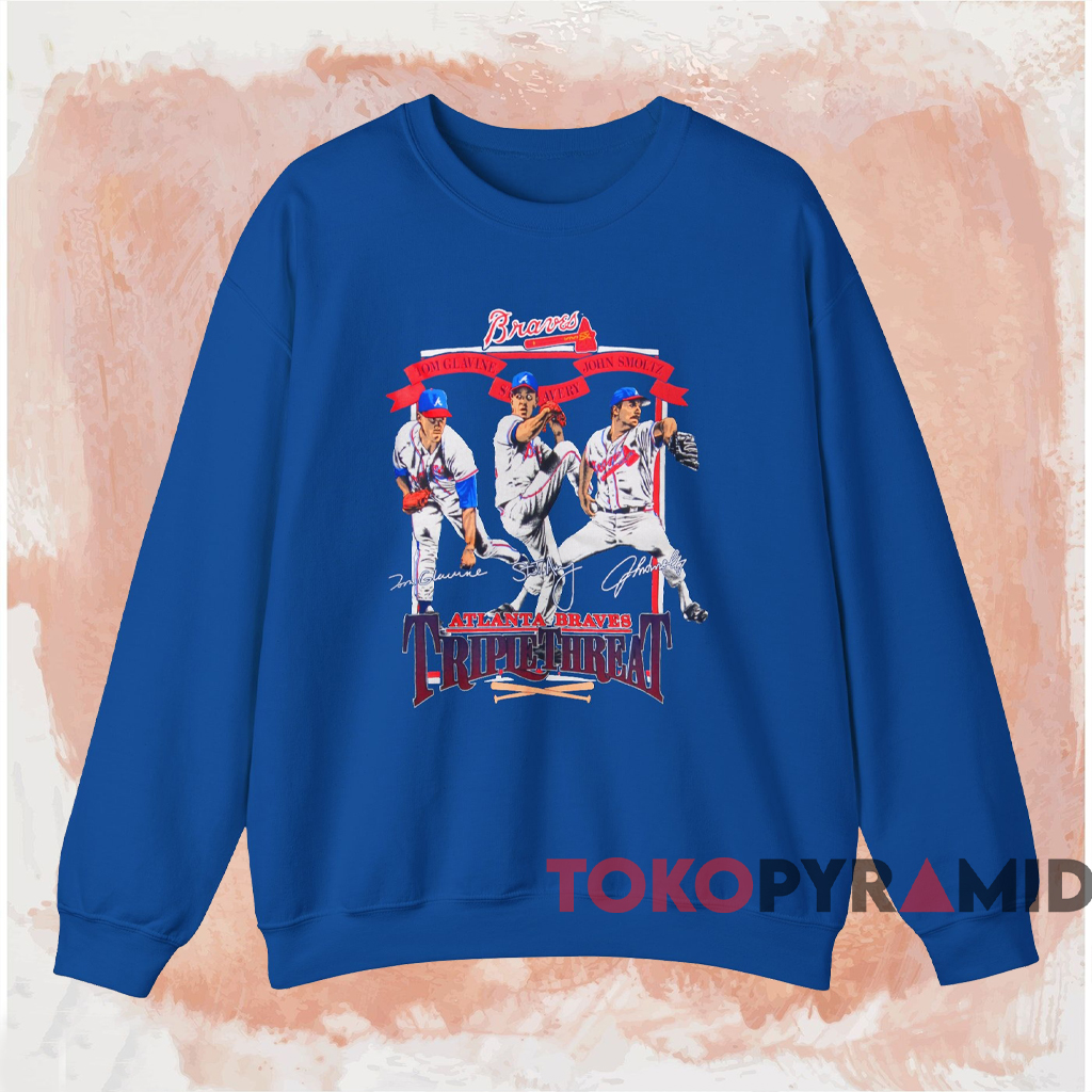 Atlanta Braves Triple Threat Glavine Avery Smoltz Shirt Blue Sweatshirt Atlanta Braves Triple Threat Glavine Avery Smoltz Shirt Blue Sweatshirt