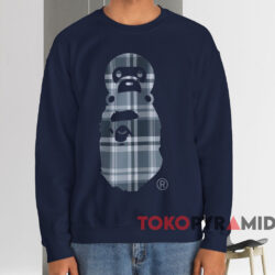 BAPE Check Milo on Ape Head T-shirt 4 Bape Check Milo On Ape Head T shirt Navy Sweatshirt