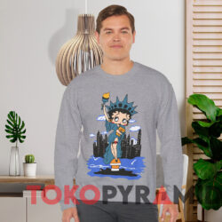 Betty Boop Lady Liberty New York City T-shirt 2 Betty Boop Lady Liberty New York City T shirt Grey Sweatshirt