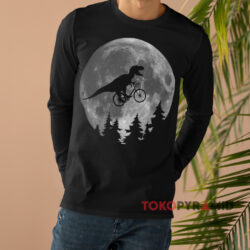 Biker T-Rex In Sky With Moon Shirt 4 Biker T rex In Sky With Moon Black Long sleeved