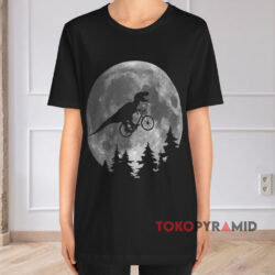 Biker T rex In Sky With Moon Black T shirt