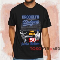 Brooklyn Dodgers Jackie Robinson 50 Years Shirt Black T shirt