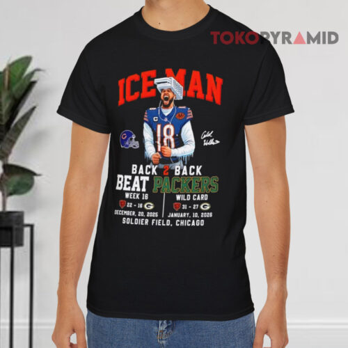 Caleb Williams Iceman Back 2 Back Beat Green Bay Packers Soldier Field Chicago Black T shirt