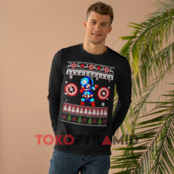 Captain America Dabbing Ugly Christmas Black Long sleeved