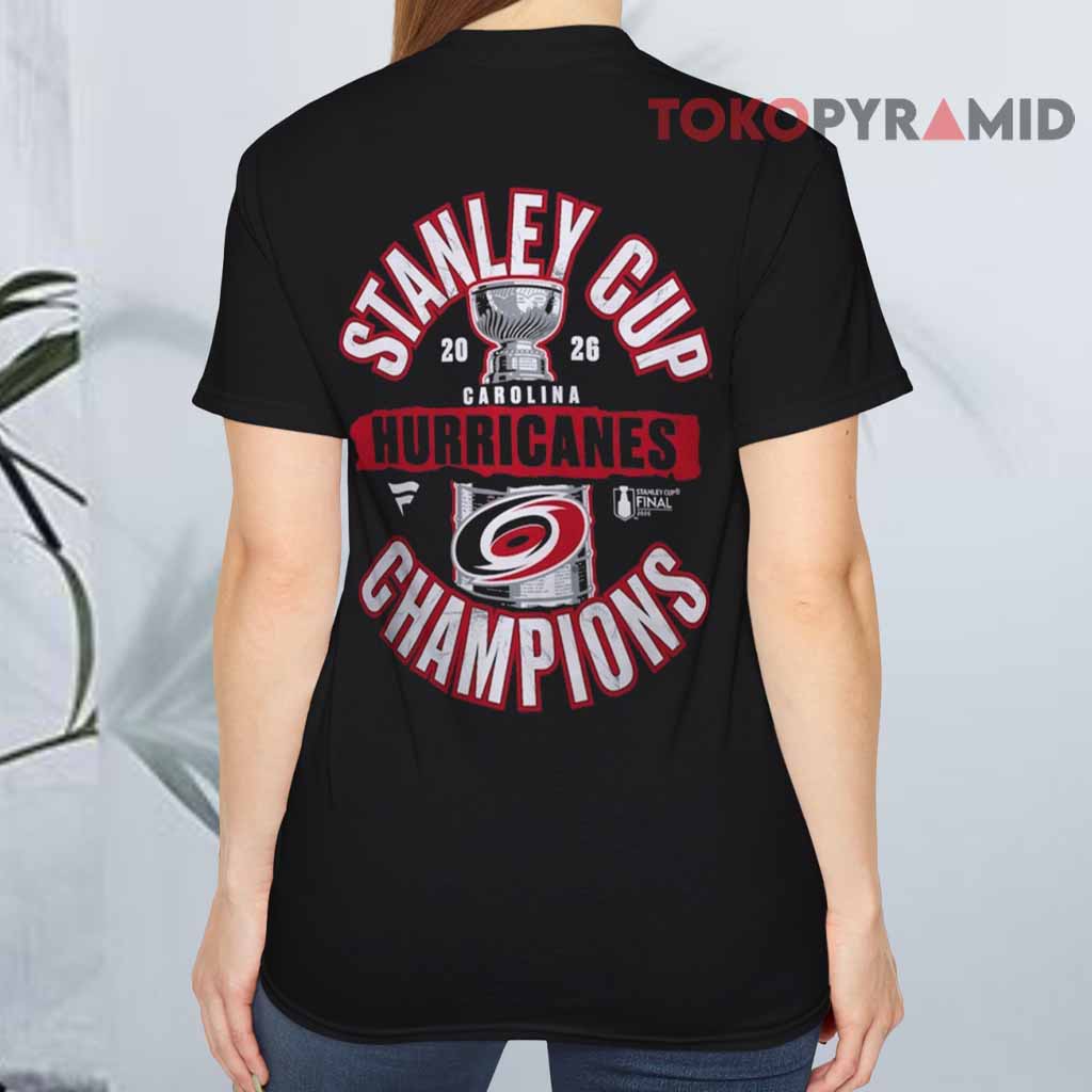 Carolina Hurricanes Fanatics 2026 Stanley Cup Champions T shirt Back Carolina Hurricanes Fanatics 2026 Stanley Cup Champions T shirt Back