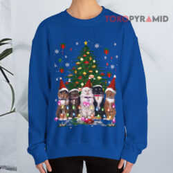 Cat Christmas Shirt Meowy Christmas Tree Cat Blue Sweatshirt