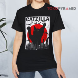 Catzilla Japanese Cat Style Sunset Kitten Vintage Black T shirt