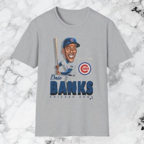 Chicago Cubs Ernie Banks Caricature Shirt Grey T shirt Chicago Cubs Ernie Banks Caricature Shirt Grey T shirt