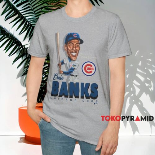 Chicago Cubs Ernie Banks Caricature Shirt Grey T shirt Chicago Cubs Ernie Banks Caricature Shirt Grey T shirt
