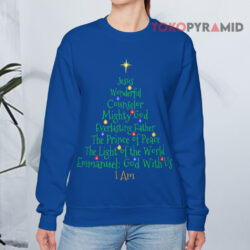 Christian Christmas Bible Names Of Jesus Tree Shaped Blue Sweatshirt