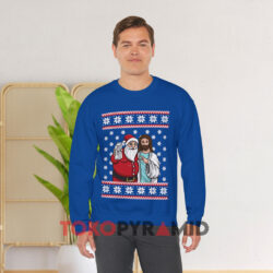 Christmas Drinking Santa Jesus Blue Sweatshirt
