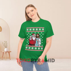 Christmas Drinking Santa Jesus Green T shirt