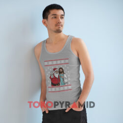 Christmas Drinking Santa Jesus Grey Tank Top
