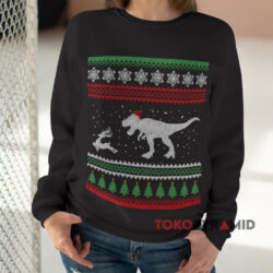 Christmas T-Rex Reindeer Sweatshirt 4 Christmas T rex Reindeer Black Sweatshirt