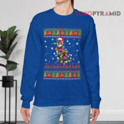Cute Cat Christmas Hat Light Funny Lover Holiday Ugly Christmas Blue Sweatshirt